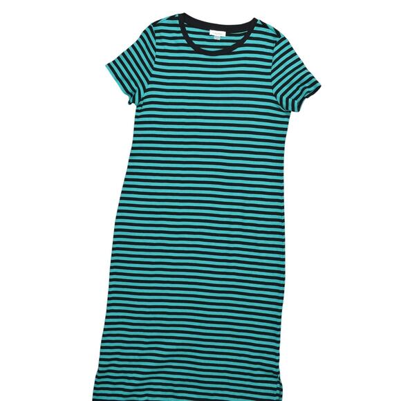 Calvin Klein Green Long TShirt Dress Maxi Striped L Short Sleeve Crew Neck - Picture 1 of 6